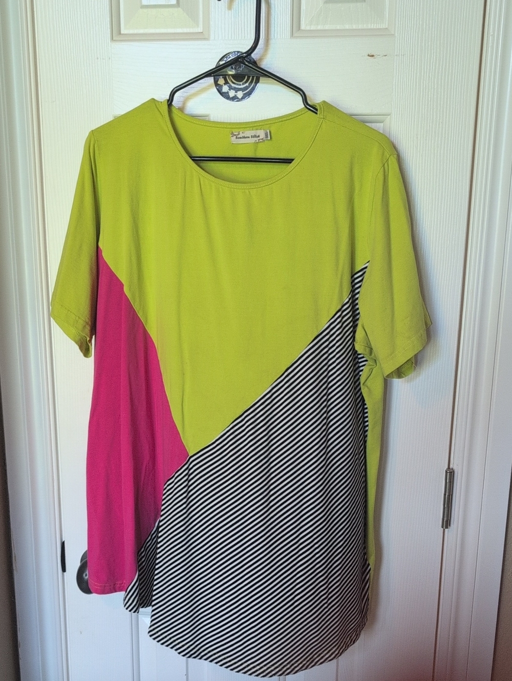Colorblock Short Sleeve Tee - Pink & Chartreuse by Yellow Brick